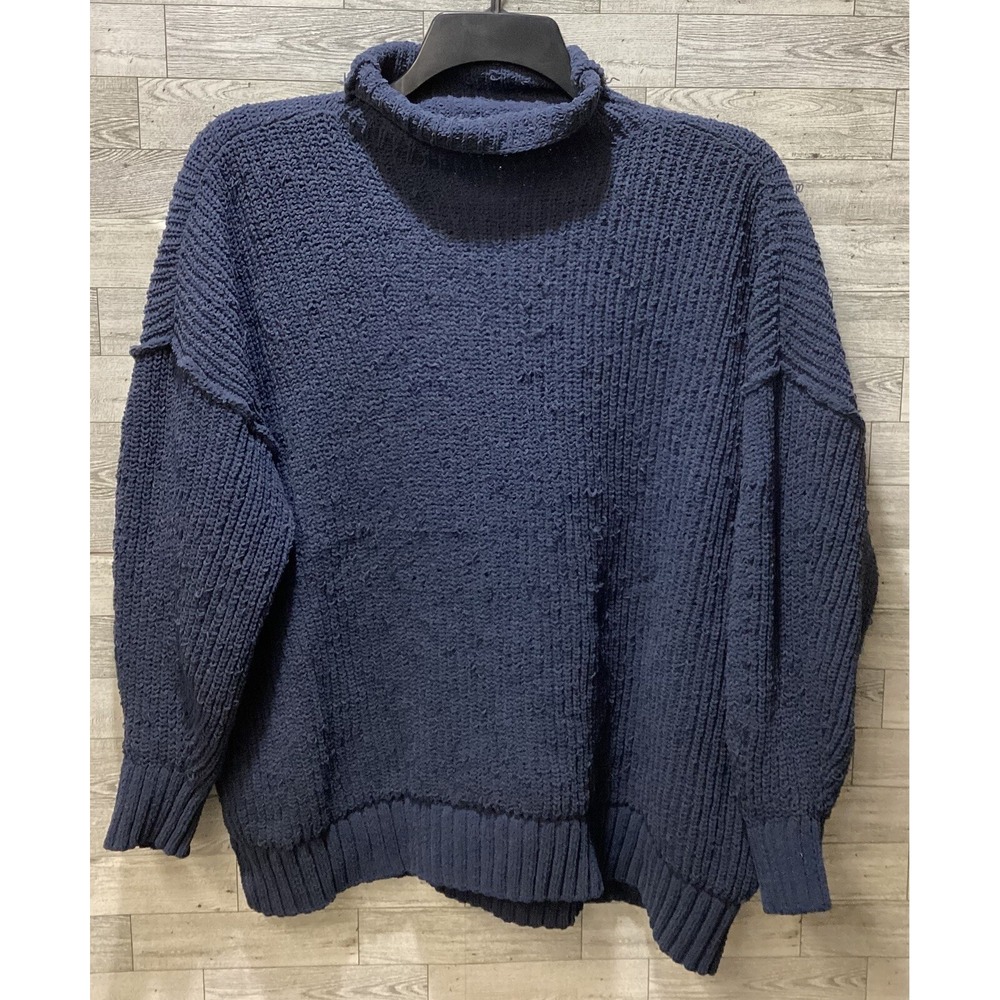 AERIE Women's (Size S) Oversized Mock Neck Sweater Blue Long Sleeve Snagged Look